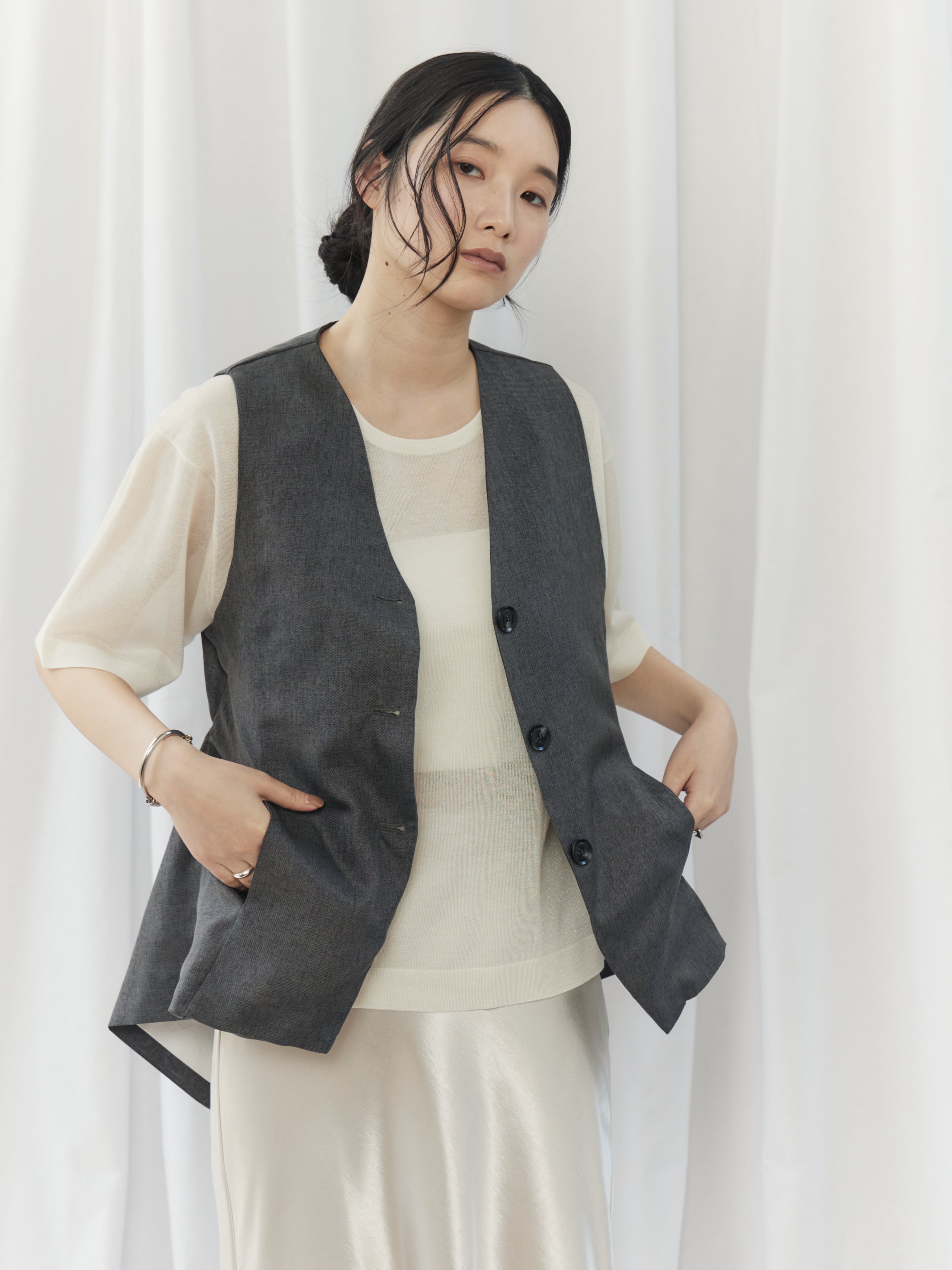 HOWIE linen vest リネンベスト ベージュ Men's Sand Linen
