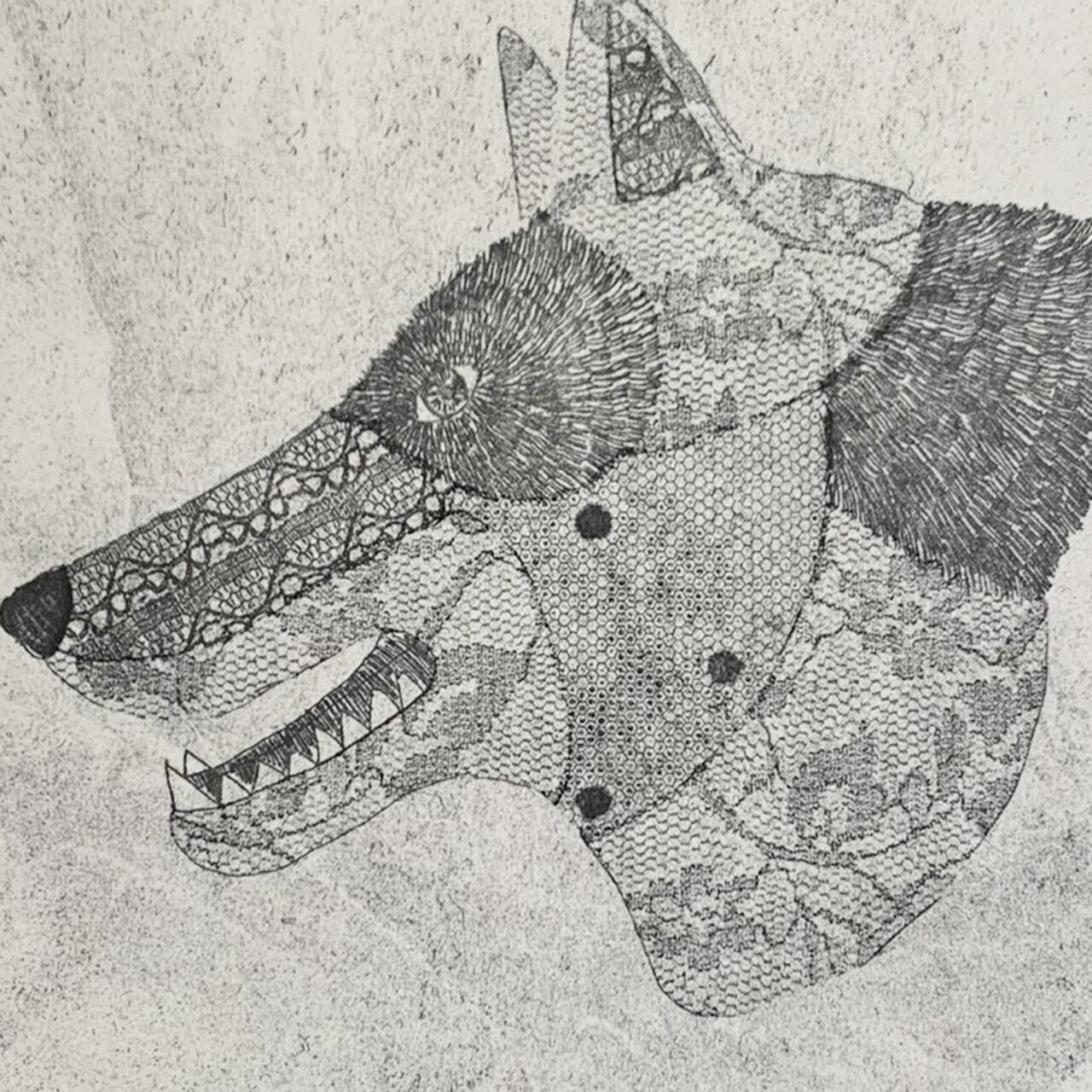 銅版画シート Lace Wolf | ラリーキルト、トライバルラグ、キリム