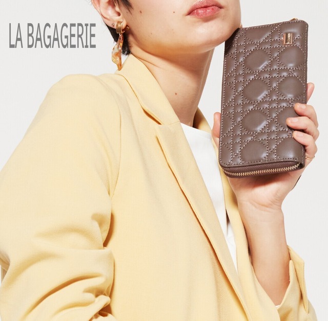 【LA BAGAGERIE】ラ バガジェリー ロングウォレット 財布【2023新作】【レザー×キルティング】 グレージュ ウォレット