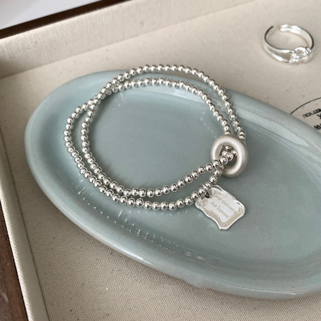 suzyacc二層ビーズのシルバーブレスレット