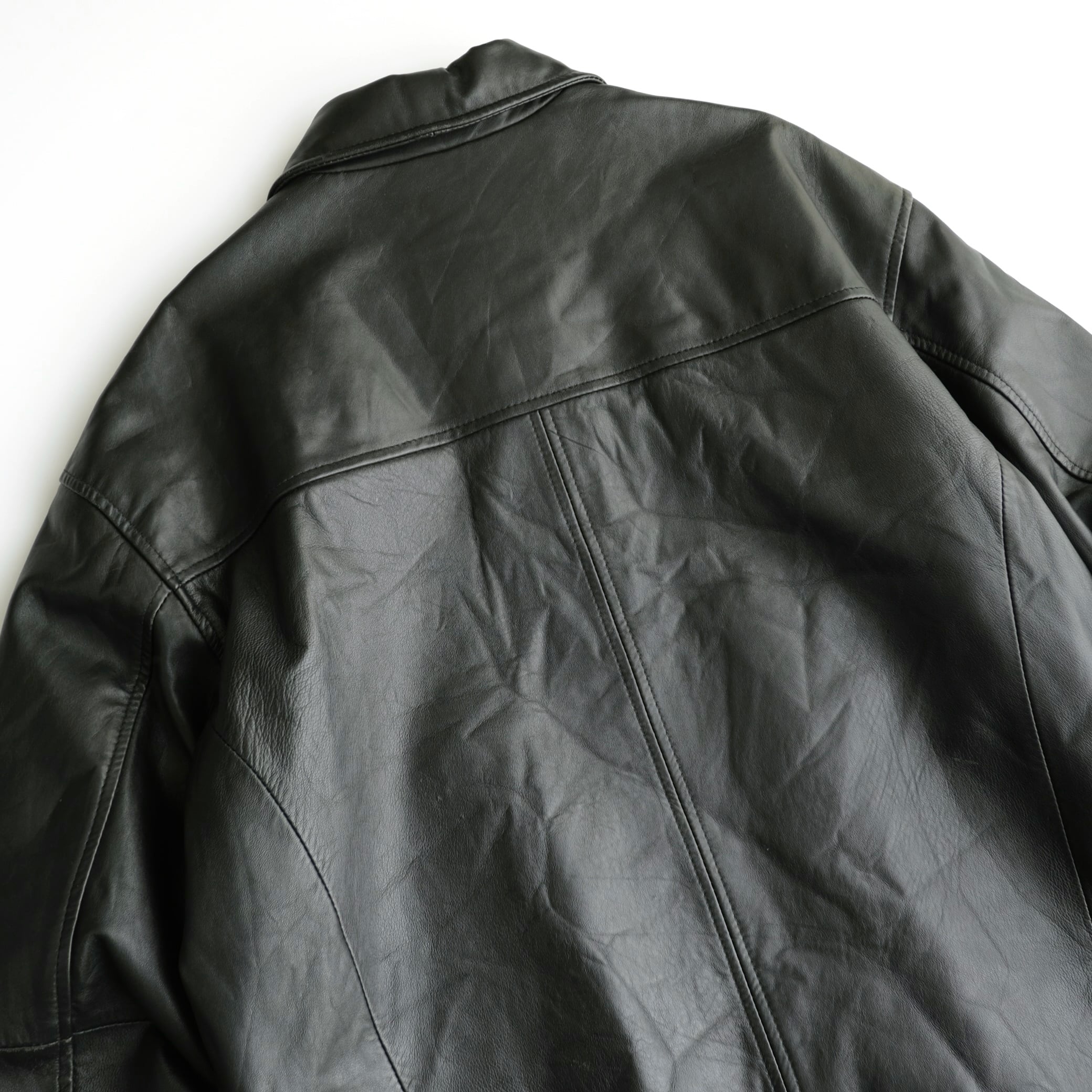 J. Ferrar ブラック レザージャケット Lサイズ J.Ferrar】90's Padded Zip up Leather Jacket Black L | RE:FOUND