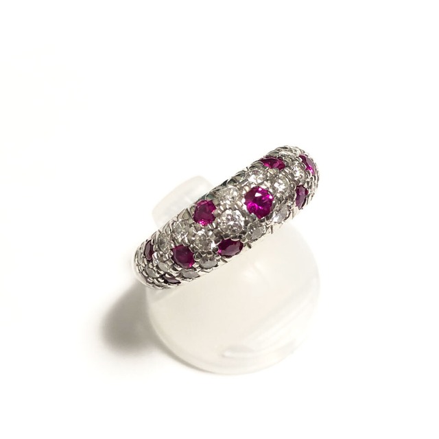 Pt900 ルビー0.67ct ダイヤモンド0.76ct ドット模様 プラチナカラー  