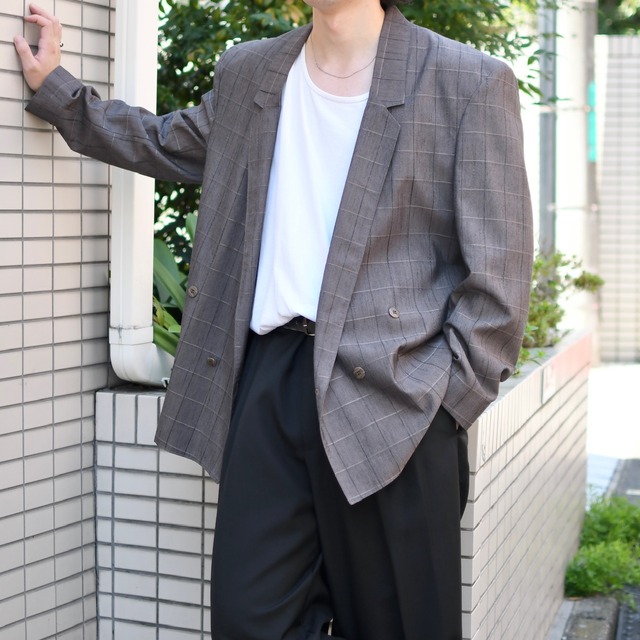 windowpane check double breasted tailored jacket