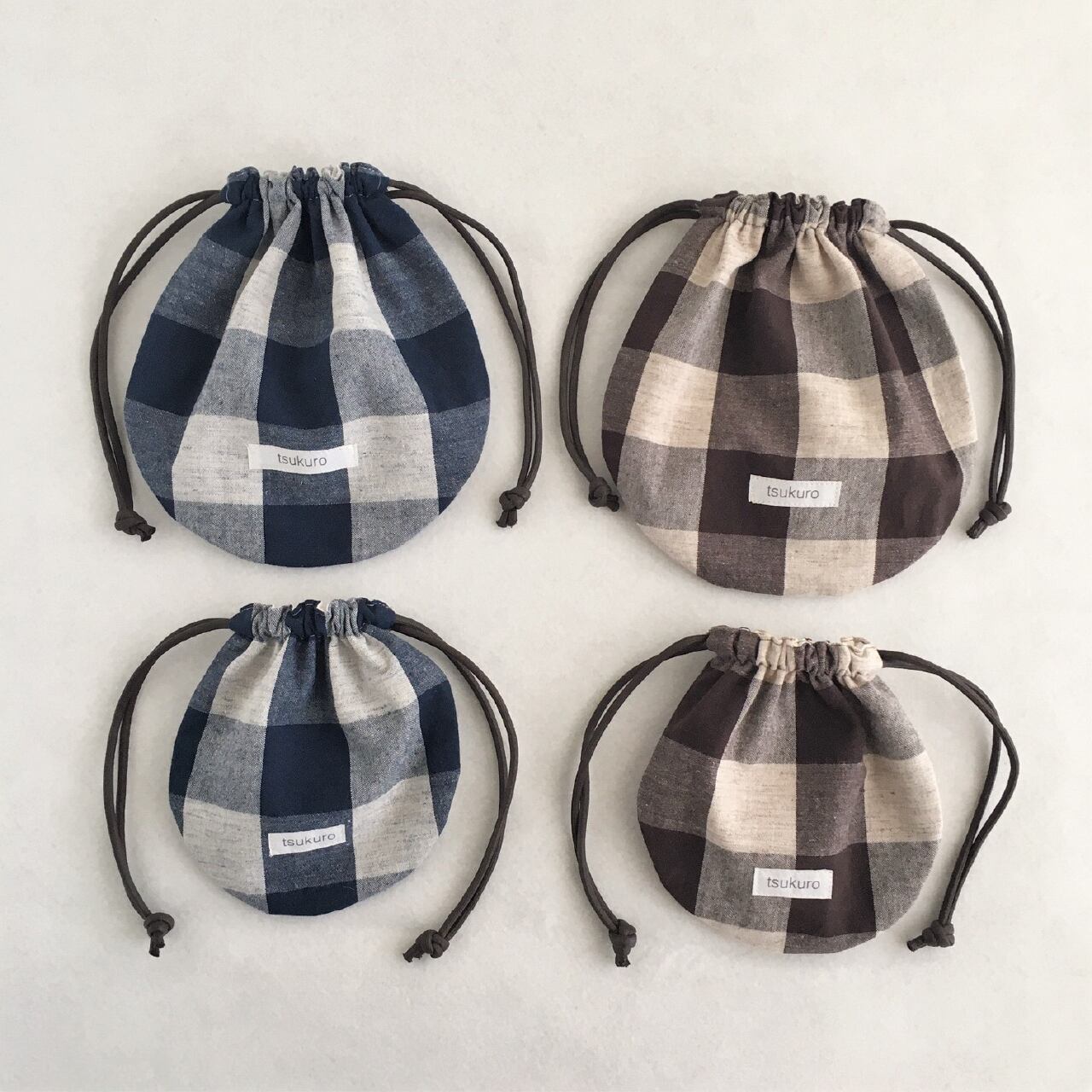 丸型のきんちゃく袋（大・小の2サイズ）（型紙と作り方のセット