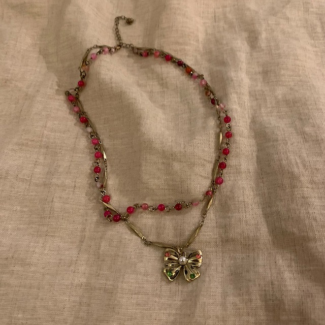 Somedayifレトロのリボン２層重ねネックレス