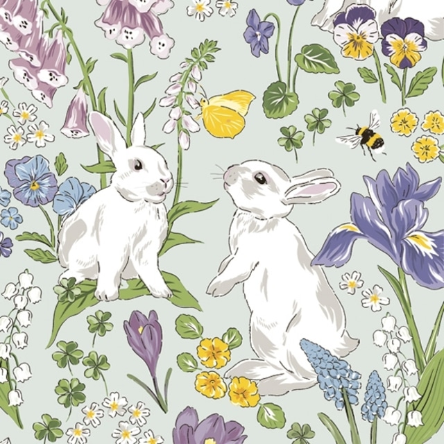 2024春夏【Daisy】バラ売り2枚 ランチサイズ ペーパーナプキン Graphic Easter Bunnies and Spring Flowers グリーン