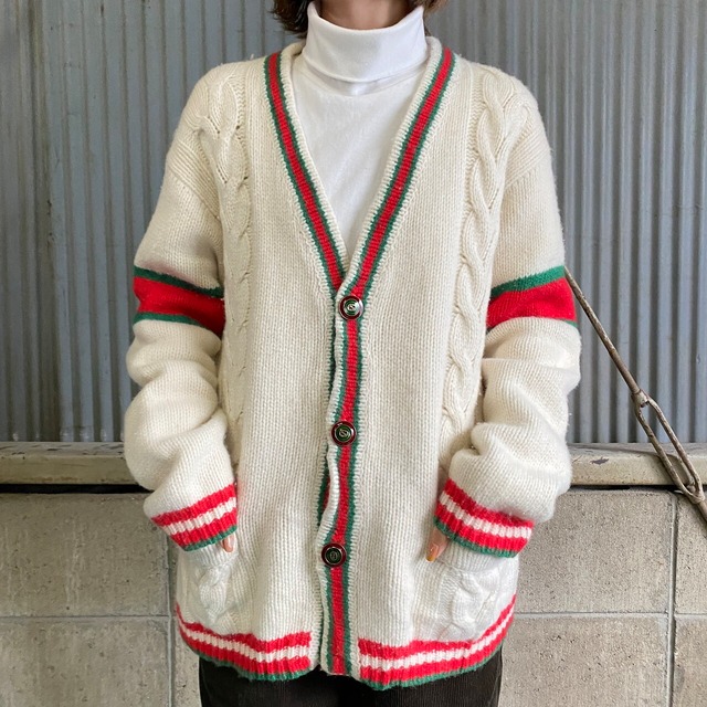 GUCCI ケーブルニット ウールニットカーディガン メンズM 古着 グッチ 