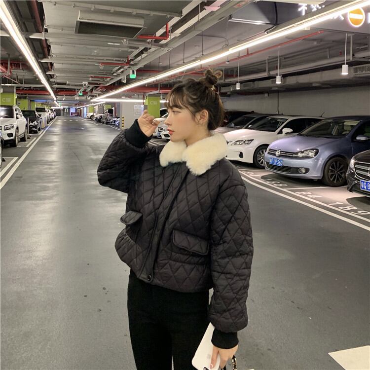 通勤する 毛皮の襟 コットンウェア コート カジュアル デザインセンス