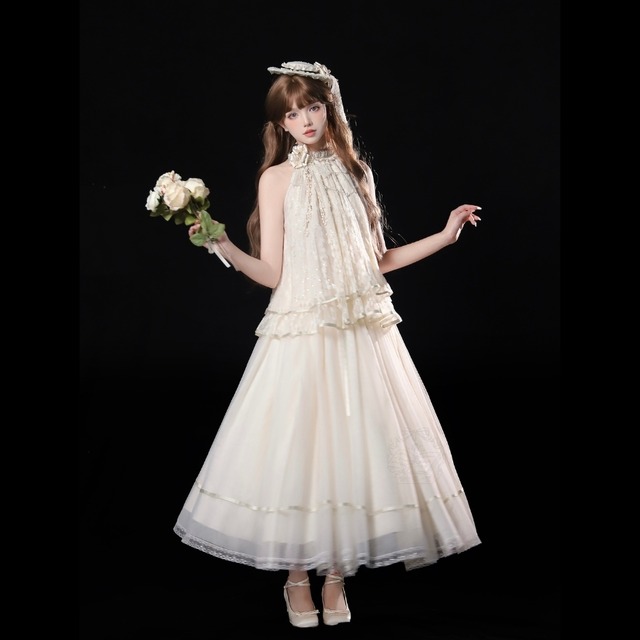 【予約商品】 クラシカルロリィタ ブラウス ホルターネック シフォン 月光礼賛 生成色 控えめ お茶会 女子会コーデ