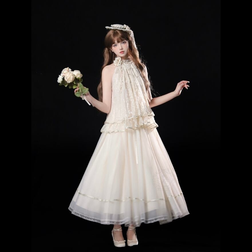 【予約商品】 クラシカルロリィタ ブラウス ホルターネック シフォン 月光礼賛 生成色 控えめ お茶会 女子会コーデ