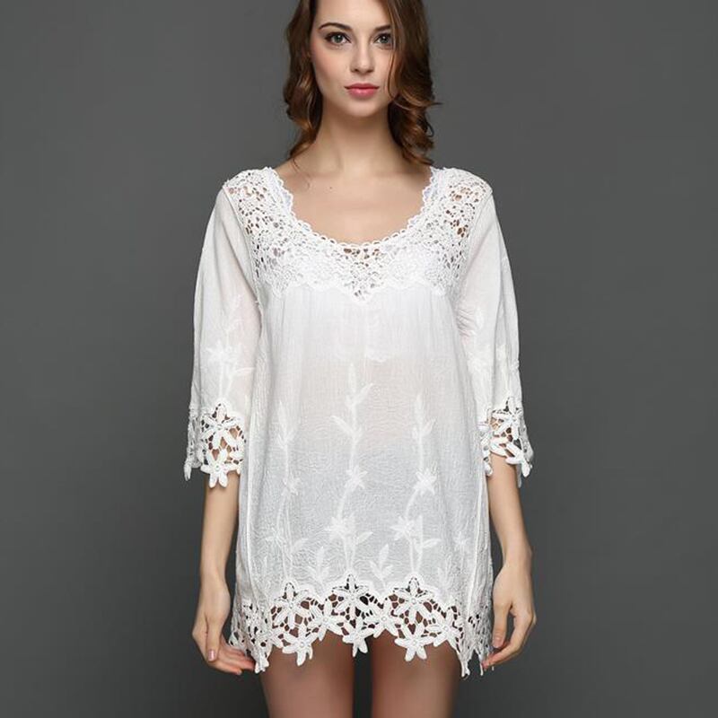 花刺繍 七分丈 レースチュニック