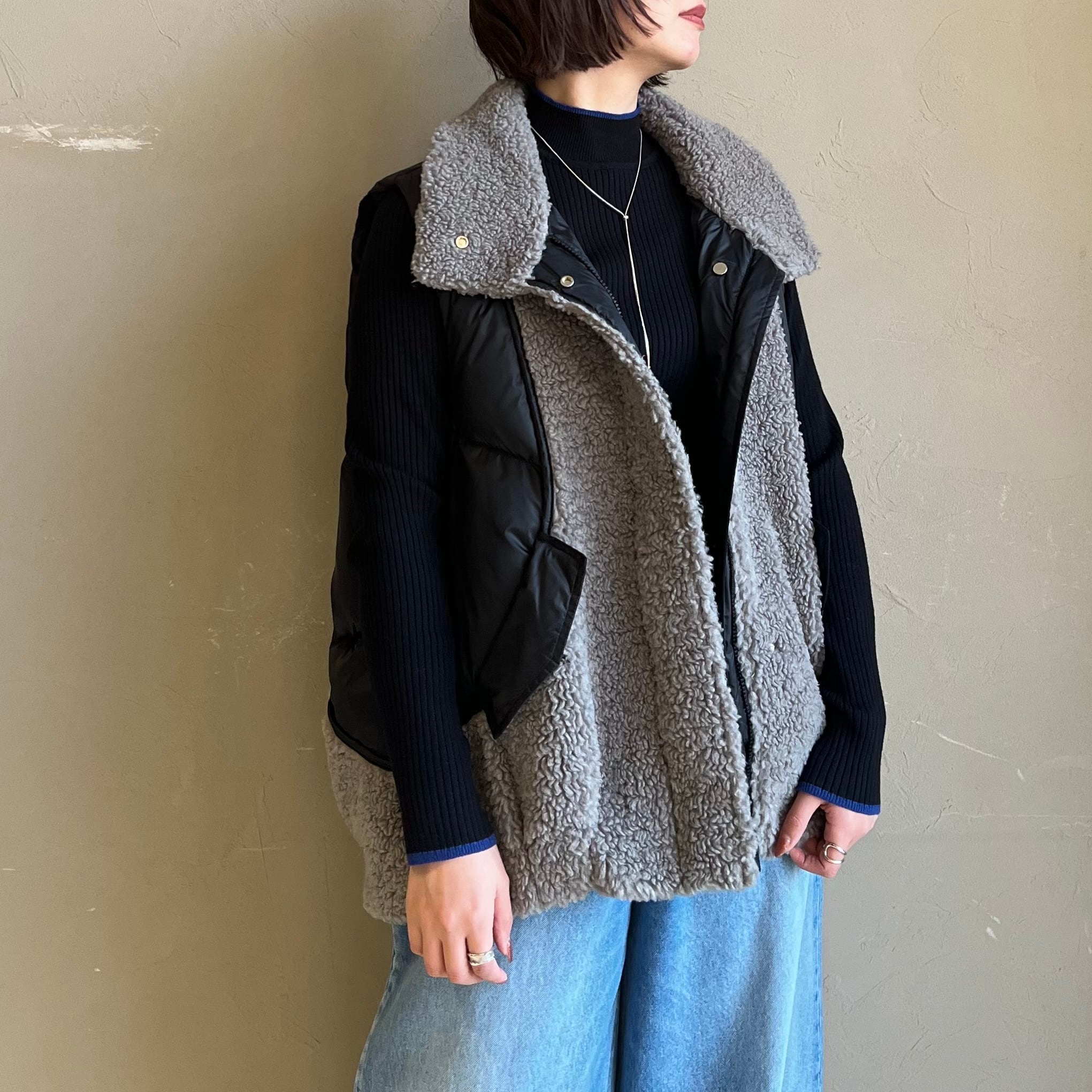 NUS 】ボア×タフタドッキングパデッドボリュームベスト | valance 福井