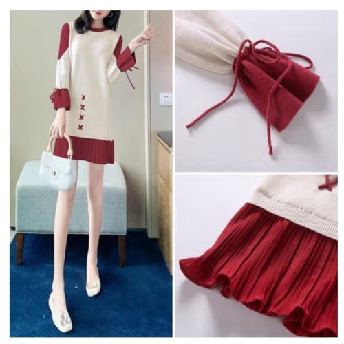 ワンピース レディース S-XL 春秋 ミニスカート 重ね着 レイヤード 長袖 ニットワンピース レディース 重ね着 レイヤード 長袖 ニットワンピ