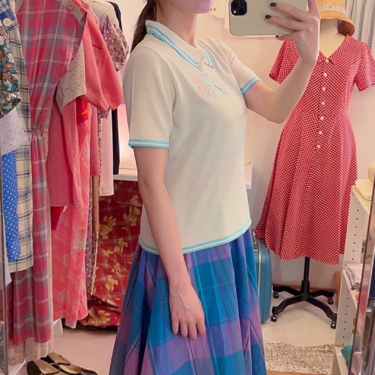 pastel mint blue line polo knit