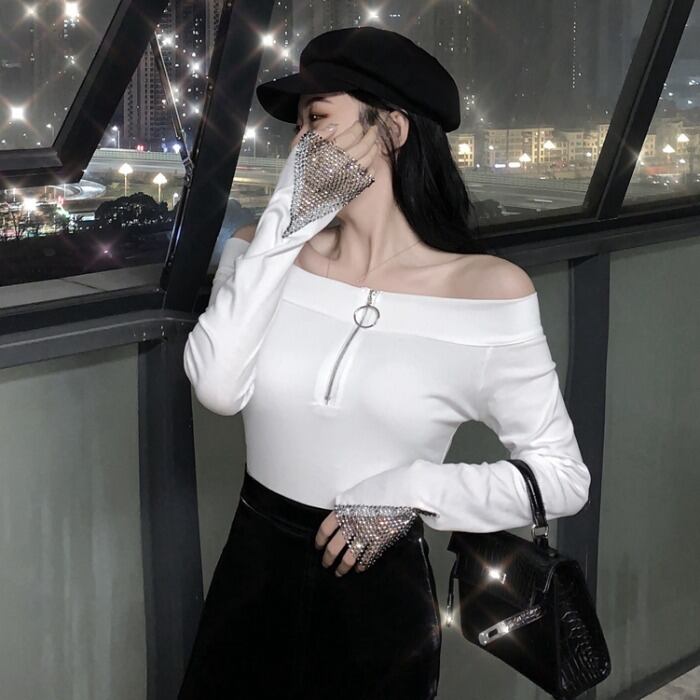 ジッパーシャツ スプリングオータムスタイル長袖スリーブTシャツ トップス ロング 春物 秋物 1号婦人90862744459