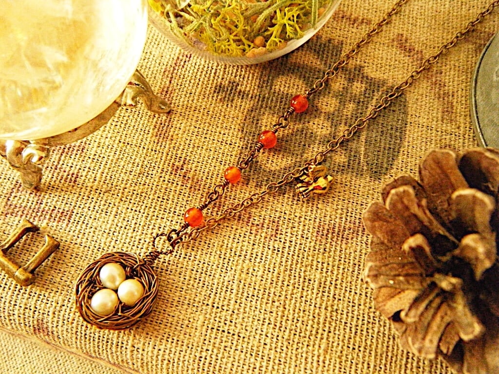 淡水パールの鳥の巣ネックレス（シトリン） | 天然石ワイヤー