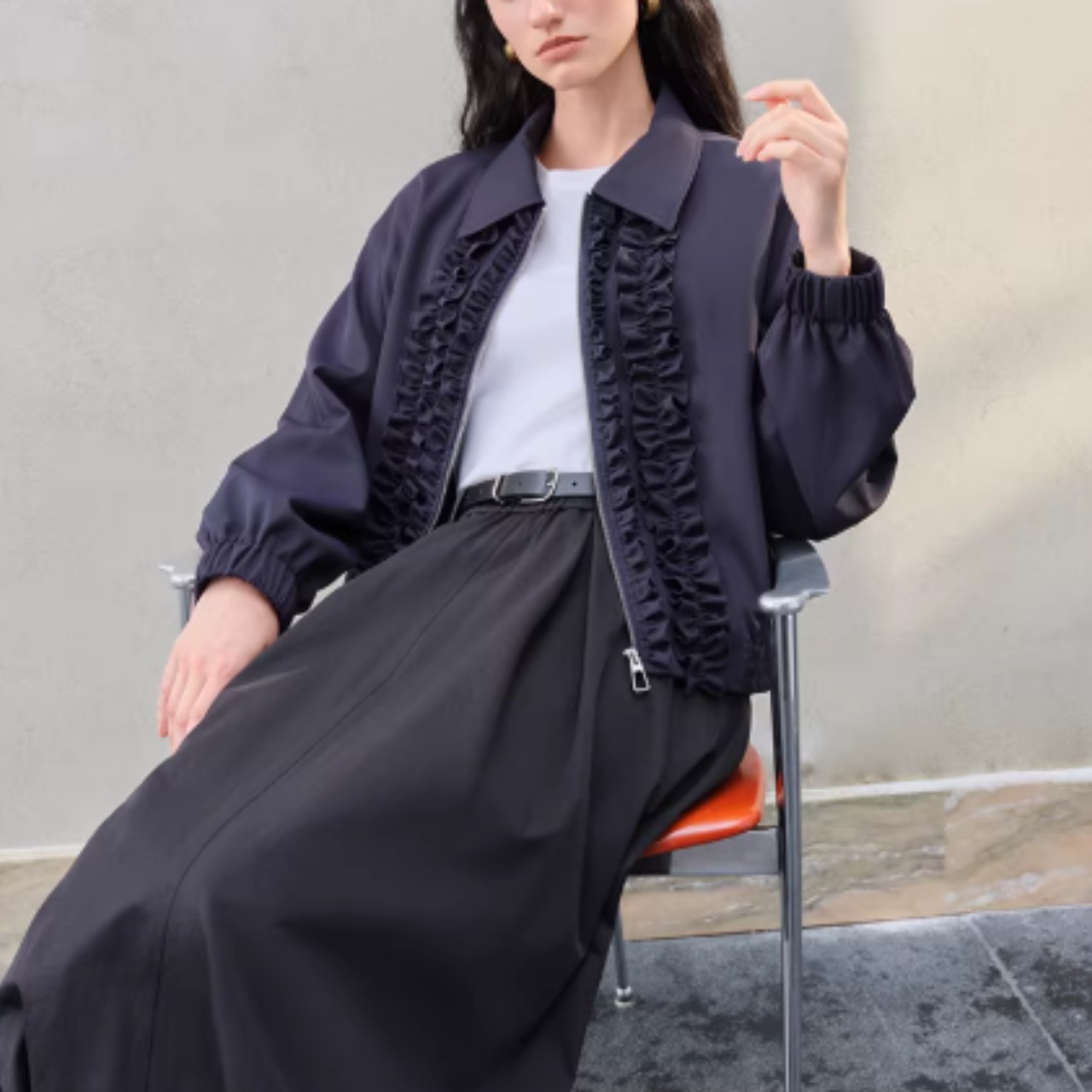 Bleu Nuit Frill Jacket F0560