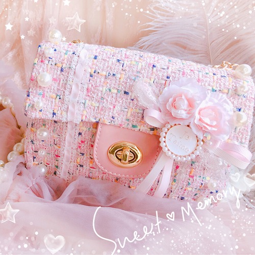 ✞リボンツィードパールショルダーバッグ きれいめ☆スウィート ガーリー ✞✝✞ゴスロリ SM ミリ 甘ロリ クラロリ 和ロリ エレガント 黒ロリ 姫ロリ 華ロリ DD-DD5764244