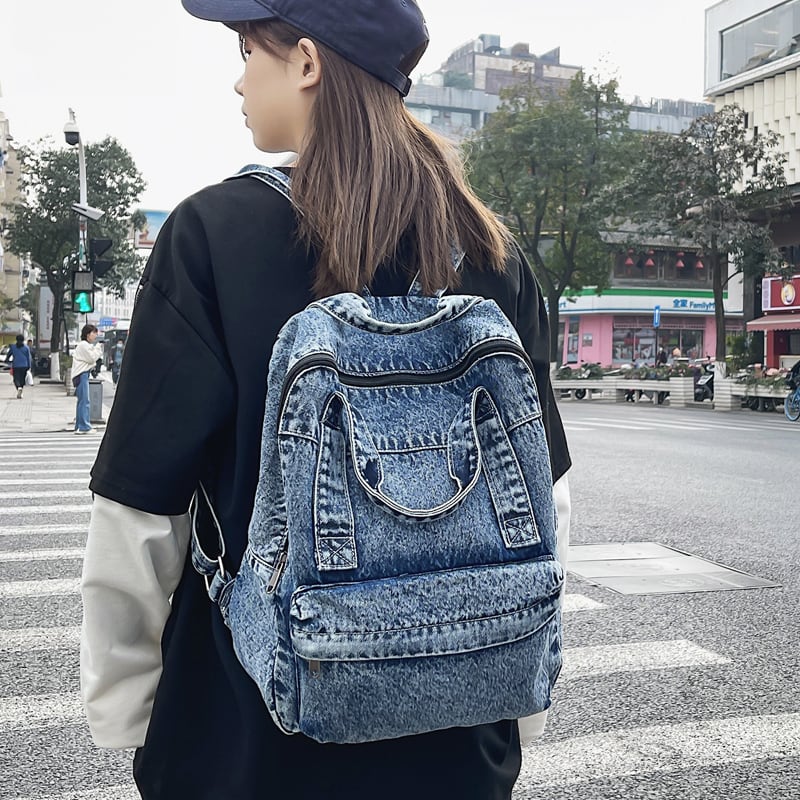 バッグ レディース カバン 鞄 レディースバッグ リュック リュックサック ショルダーバッグ バックパック 3way 収納 便利 肩がけ 肩掛け 手持ち ファスナー ポケット デニム ブルーデニム シンプル カジュアル おしゃれ お洒落 かっこいい クール ストリート ナチュラル こなれ感 ラフ スポーティー ルーズ 個性的 リラックス レトロ 無地 学生 通学 デート お出かけ 休日 旅行 送料無料 ブルー 青 10代 20代 30代 韓国 普段使い 楽ちん ファッション コーデ トレンド デイリー
