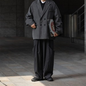 レトロチェック柄ワイドレッグパンツ　979