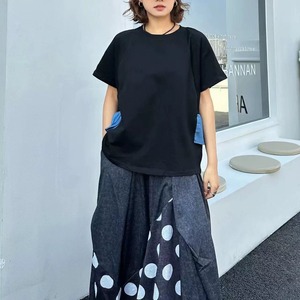 LOOSE DENIM CONTRAST SIDE SHORT SLEEVE T-SHIRT M-17151