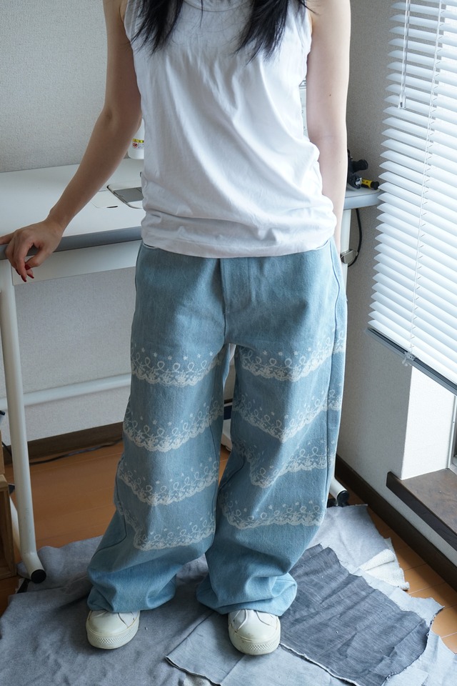 【Order Item】Wide Trace Denim Washed Light Blue - Crown
