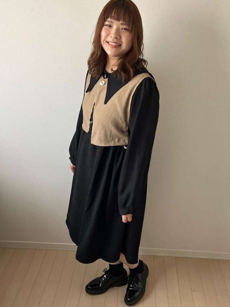 きれいめ×辛口の相性抜群 ビッグカラーワンピース×クロップド丈ジレ コーデ完成2点セット レイヤード デート かわいい おしゃれ 大きいサイズ 韓国 CH8689