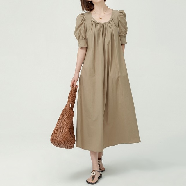 puff sleeve round neck one-piece