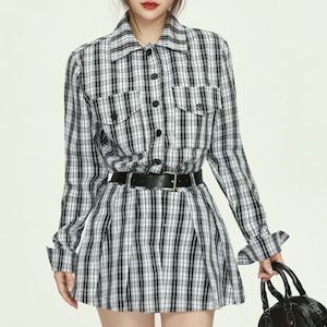 monotone check shirt one-piece la1446
