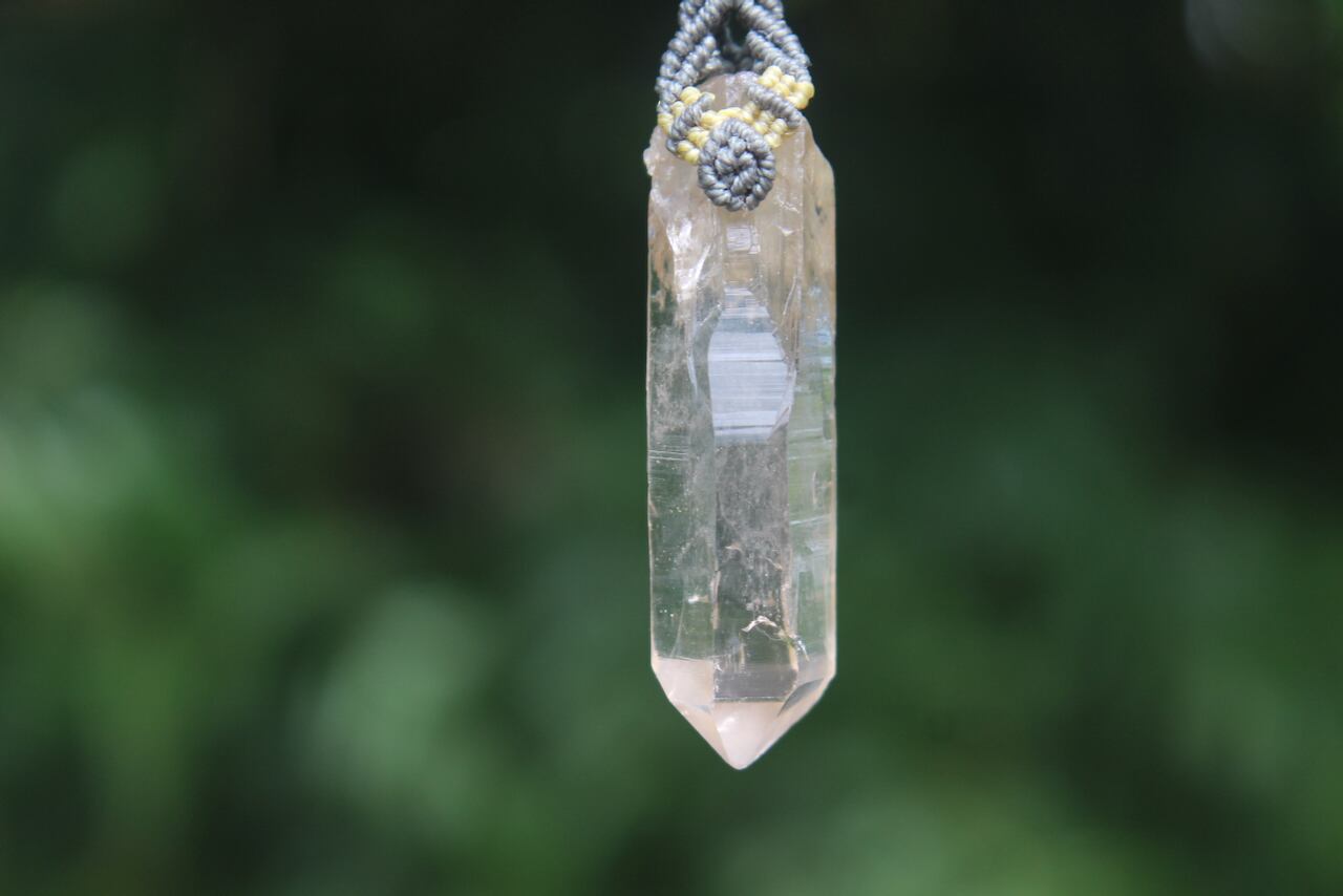 Himalayan crystal micro macrame wood pendant