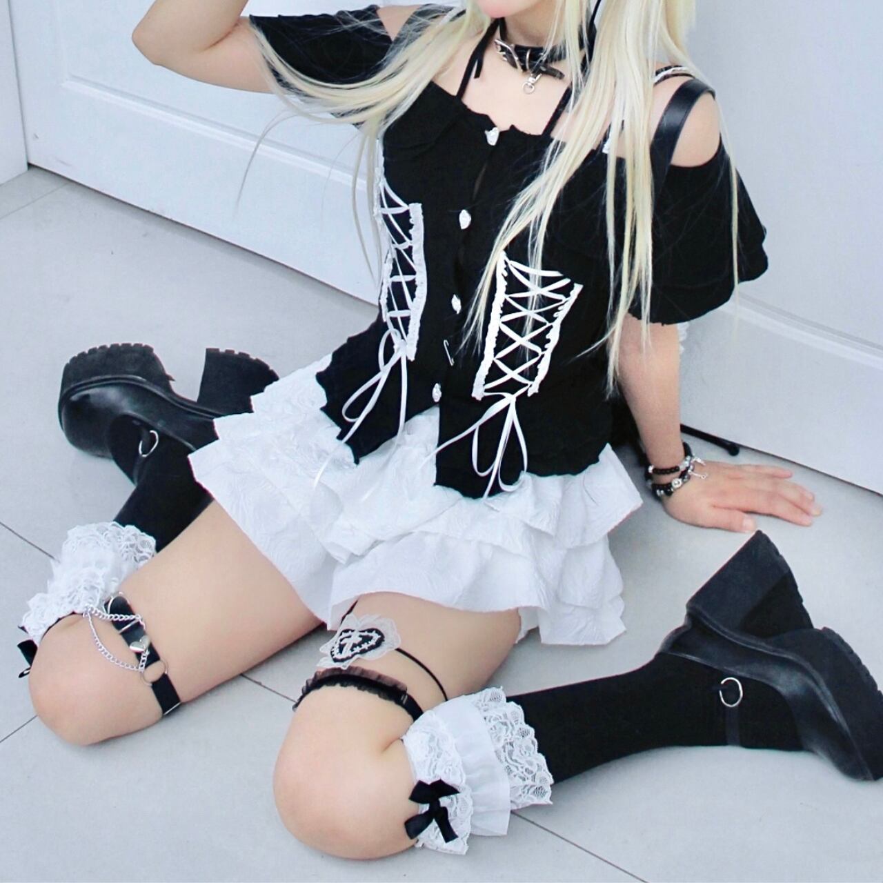 コルセット風オフショルトップス　1199