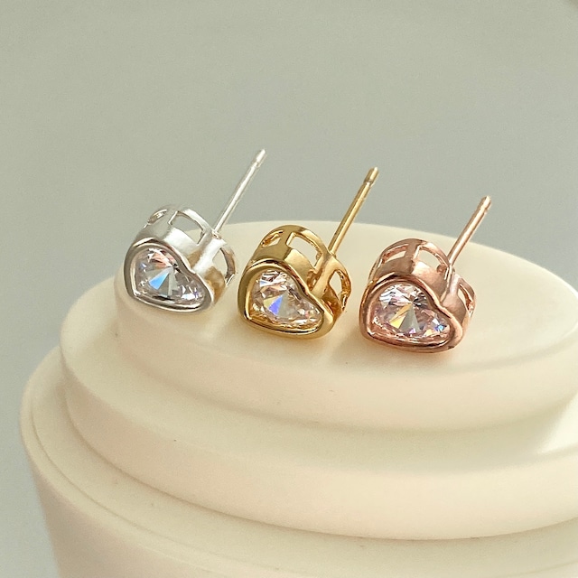 silver925 cubic heart point pierce【 3color 】
