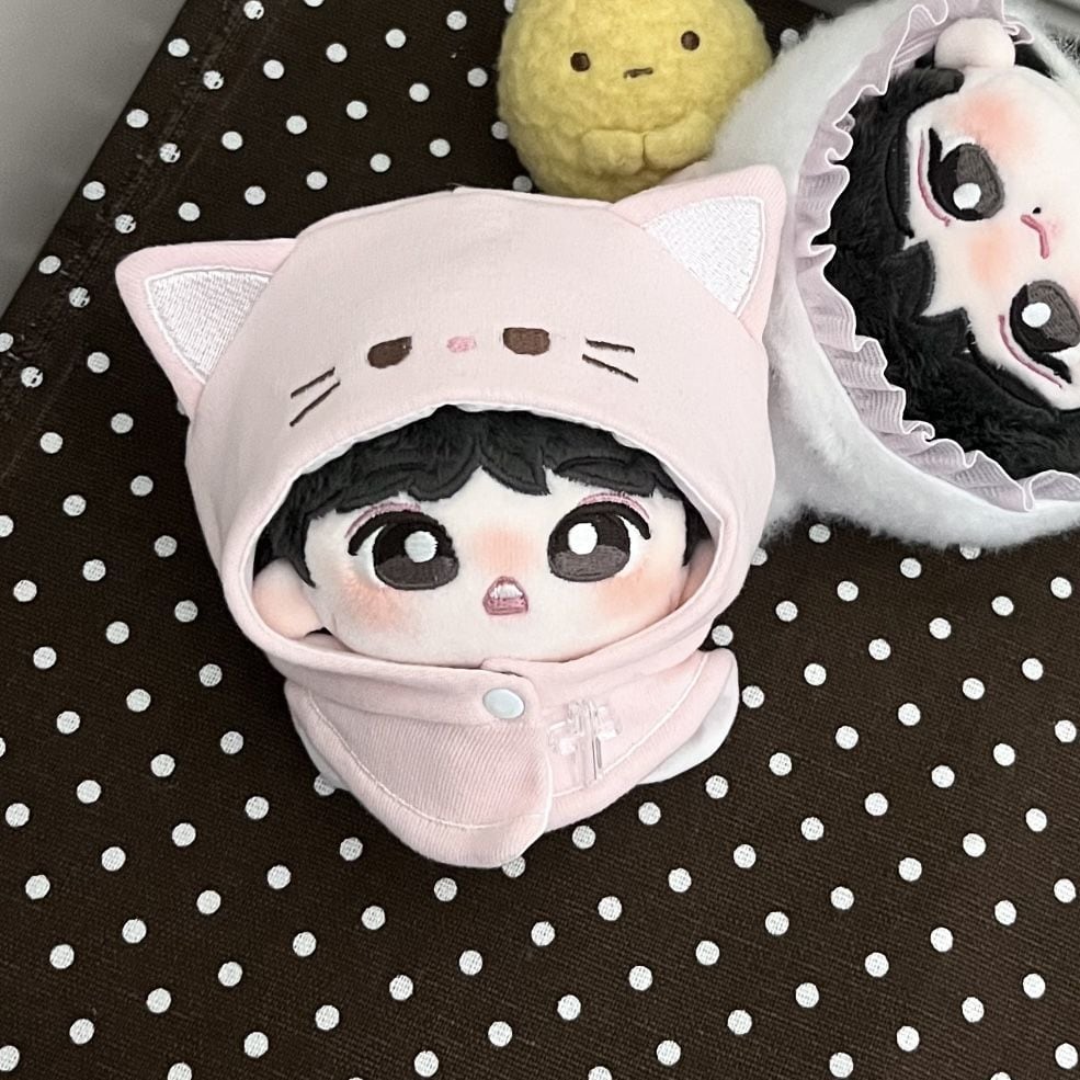 10cmぬいぐるみ用 猫耳フード付きケープ 刺繍 かわいい 着せ替え