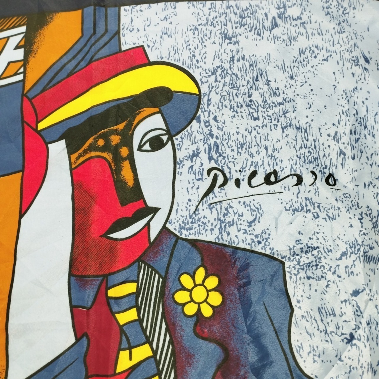 イタリア製 picasso ネイビー オールド　ピカソ スカーフ　アート　シルク