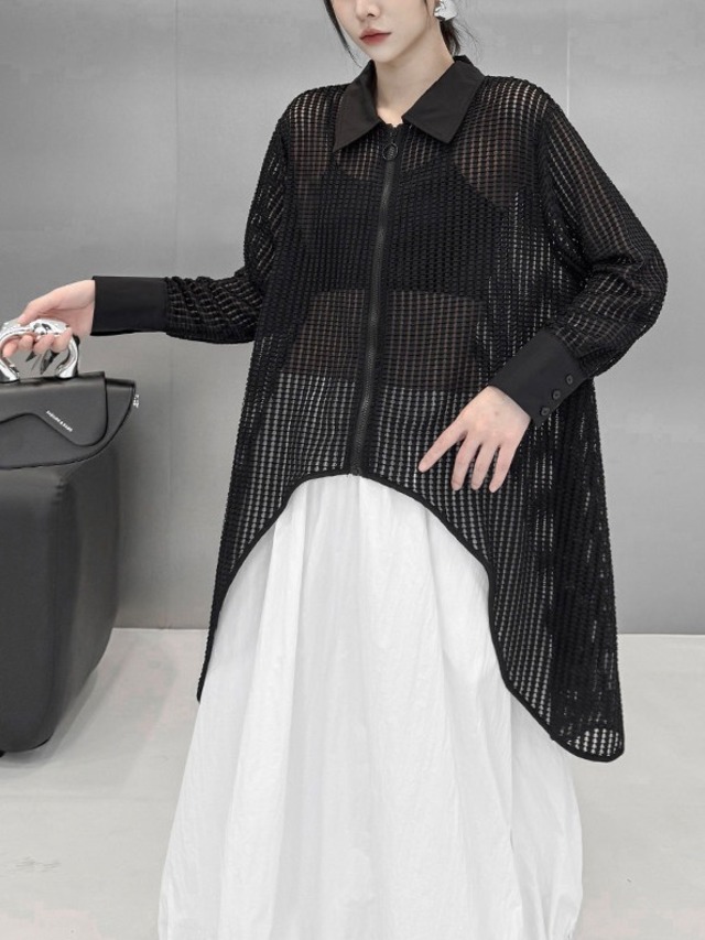Hi-low mesh oversized shirt [T2820]