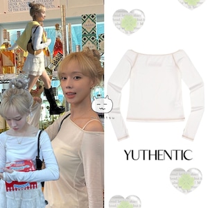 ★aespa ウィンター 着用!!【YUTHENTIC】ステッチ オフショルダー Tシャツ アイボリー