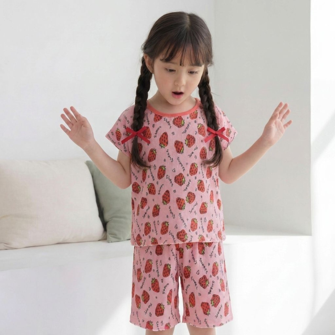 [Orangemom] Strawberry pleated tee shirt / [오렌지맘] 딸기주름티셔츠