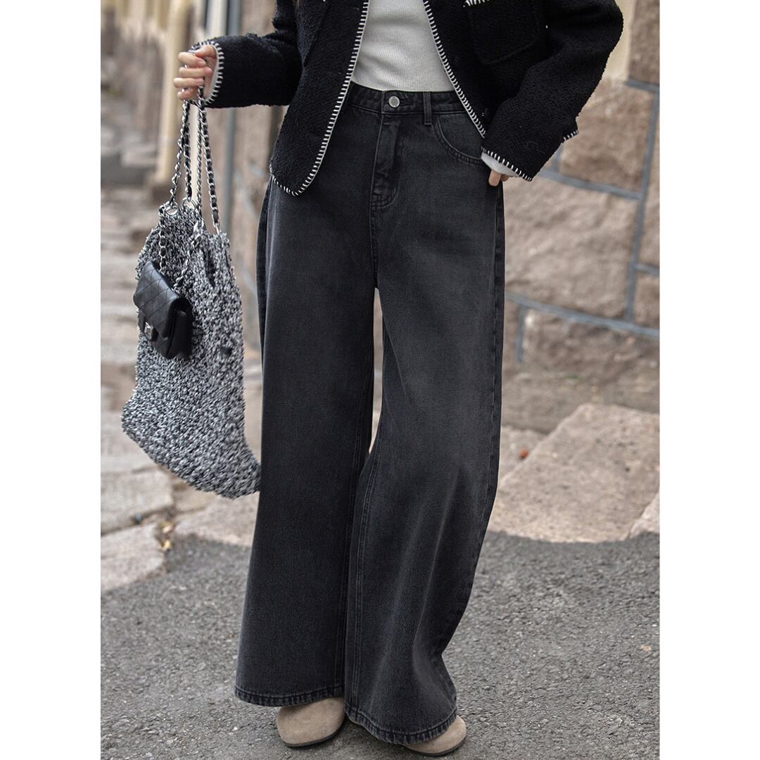 miding wide leg black jeans