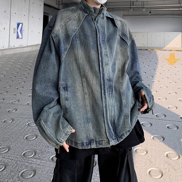 【予約販売】 ジージャン メンズ Gジャン ウォッシュ加工 ブルゾン 長袖 スタンドカラー デニム アウター ショート丈 無地 お洒落 こなれ感 韓国 ベーシック 秋 冬 M/L/XL/2XL/3XL