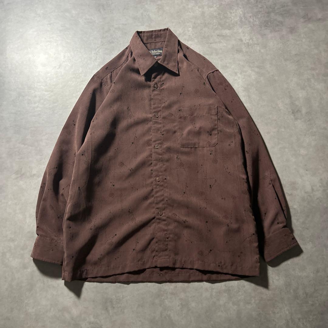 ヴィンテージ ワインレッド デザイン レトロ パターン シャツ 長袖