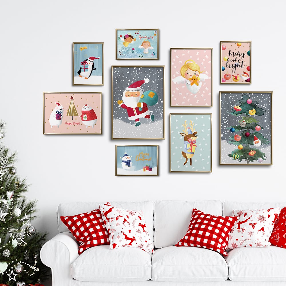 かわいいイラスト　ポスター　かわいい　A4サイズ　イラストポスター　サンタ キッズポスター 可愛いサンタ / i0869 / 天使や動物 子供部屋に可愛い