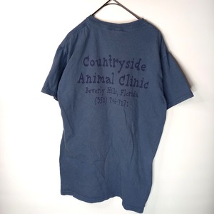 ギルダン　クルーネック　プリントTシャツ　半袖　企業ロゴ　くすみブルー　S