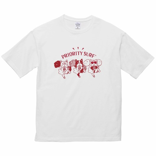 【ビッグシルエット 5.6oz】 PRIORITY SURF®  チアブルドッグ 【レッド】 イラスト Tシャツ  ホワイト