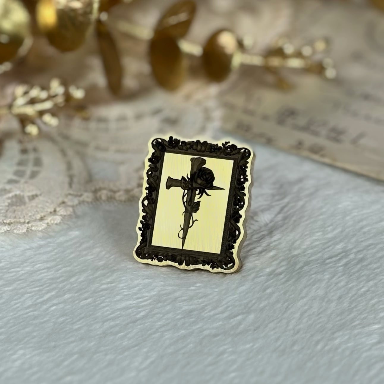 【縦28㎜×横23㎜ レーザー加工】ローズグランドクロス【スタンプヘッド】#SWH-96