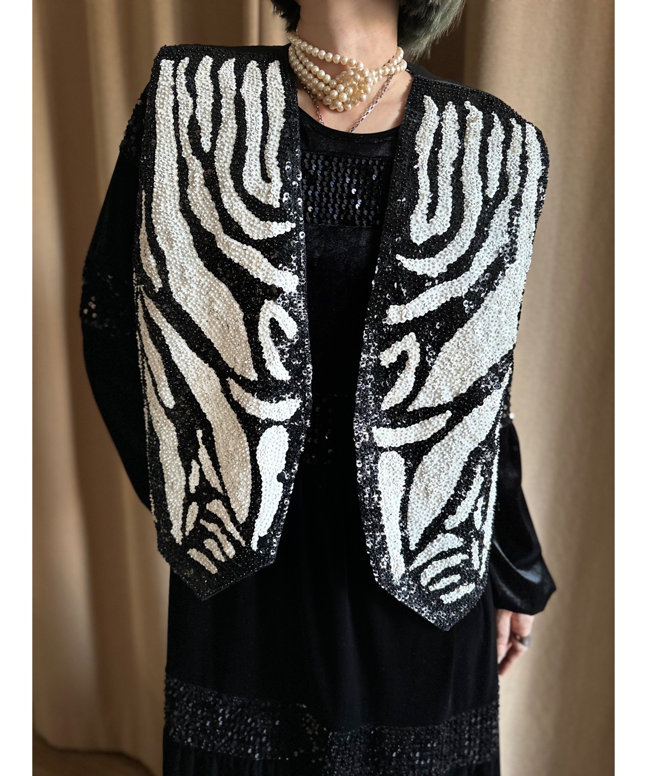80-90s szebra pattern sequin beads vest-3788-12