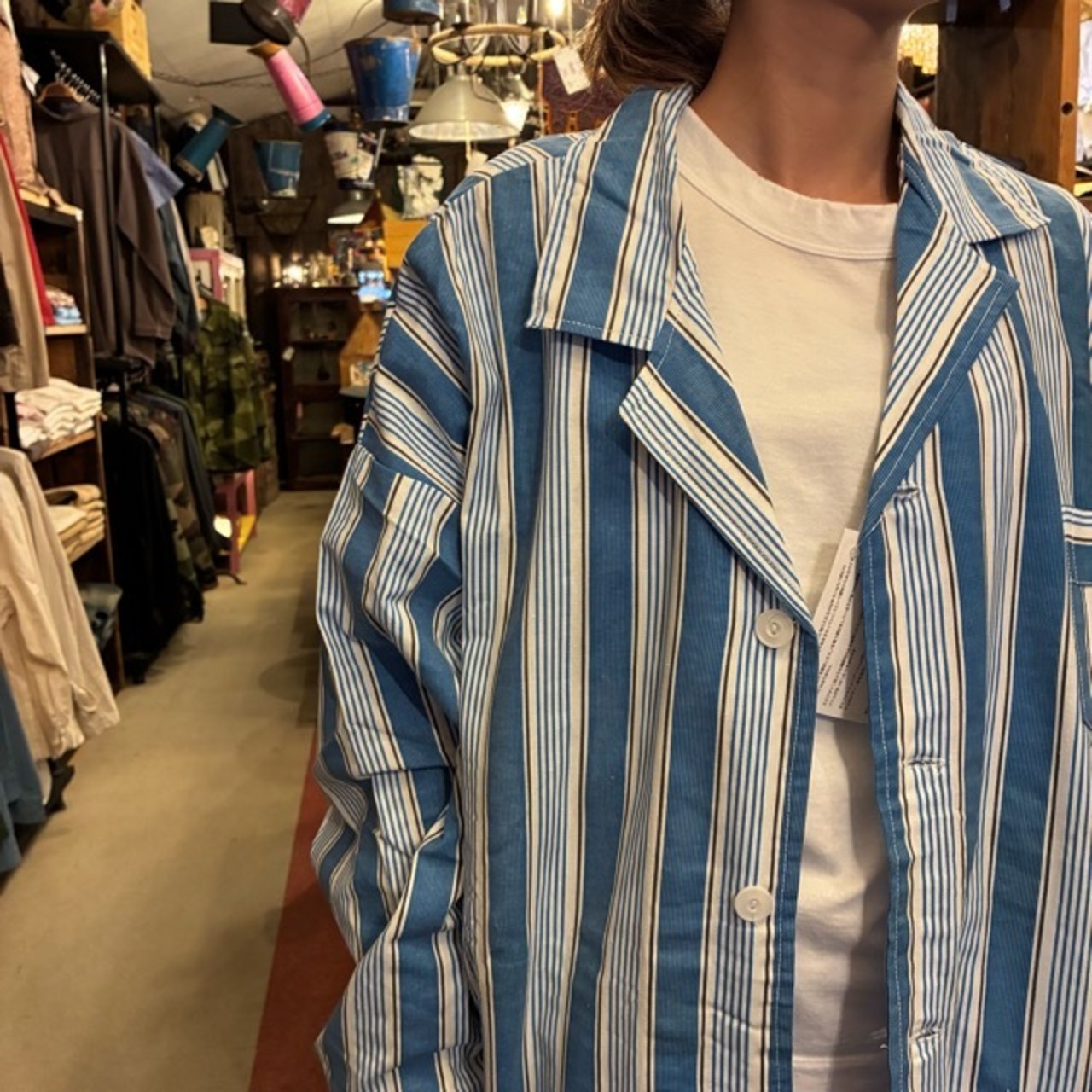 Poland Sleeping suit  Stripe L/S Blue　ポーランド　スリーピングスーツ　ブルー　ロングスリーブ　ブルー　60年代　70年代　デッドストック　ミリタリー　パジャマ　セットアップ　シャツ　パンツ