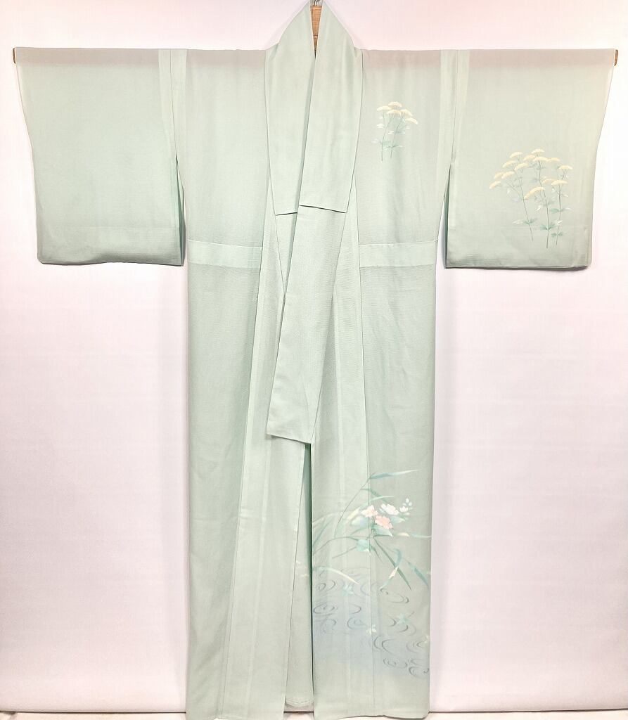 夏】型染め友禅 夏着物 絽 訪問着 正絹 ティファニーブルー パステル