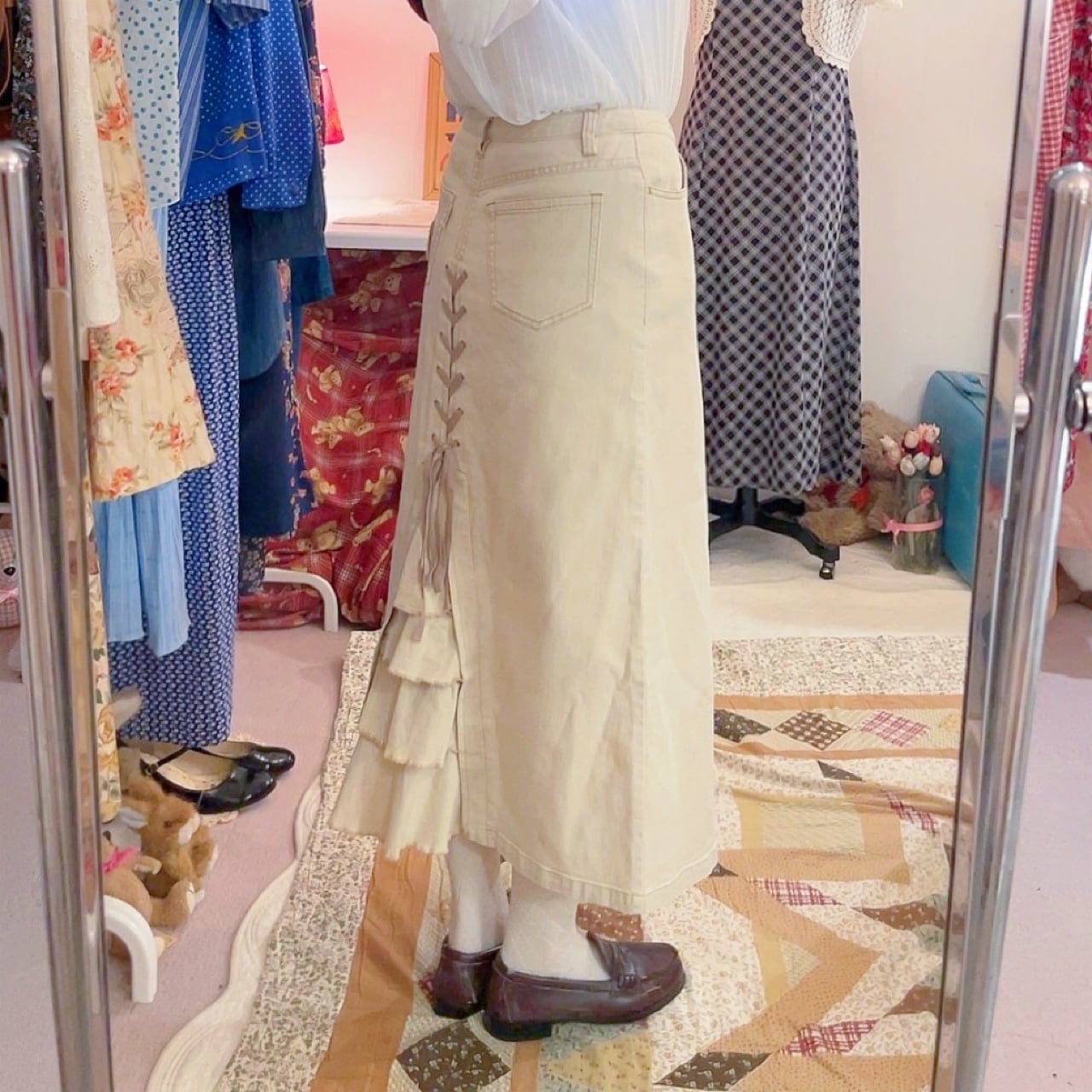 PINK HOUSE / lace up ribbon skirt