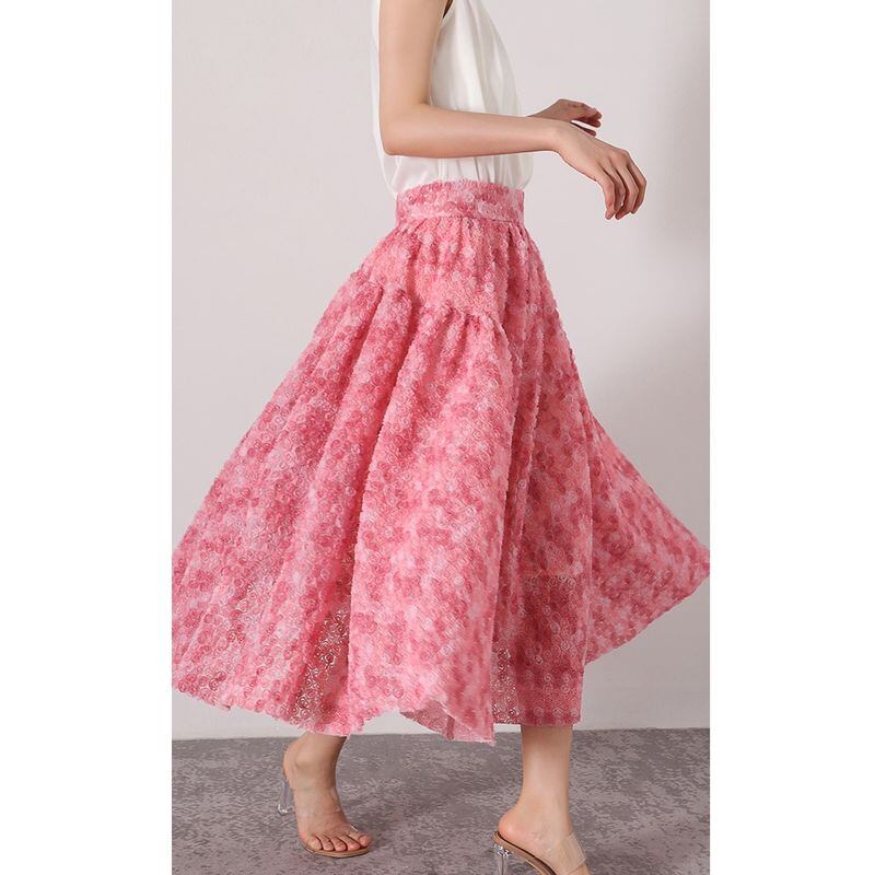 ロマンチックピンクローズスカート SU723