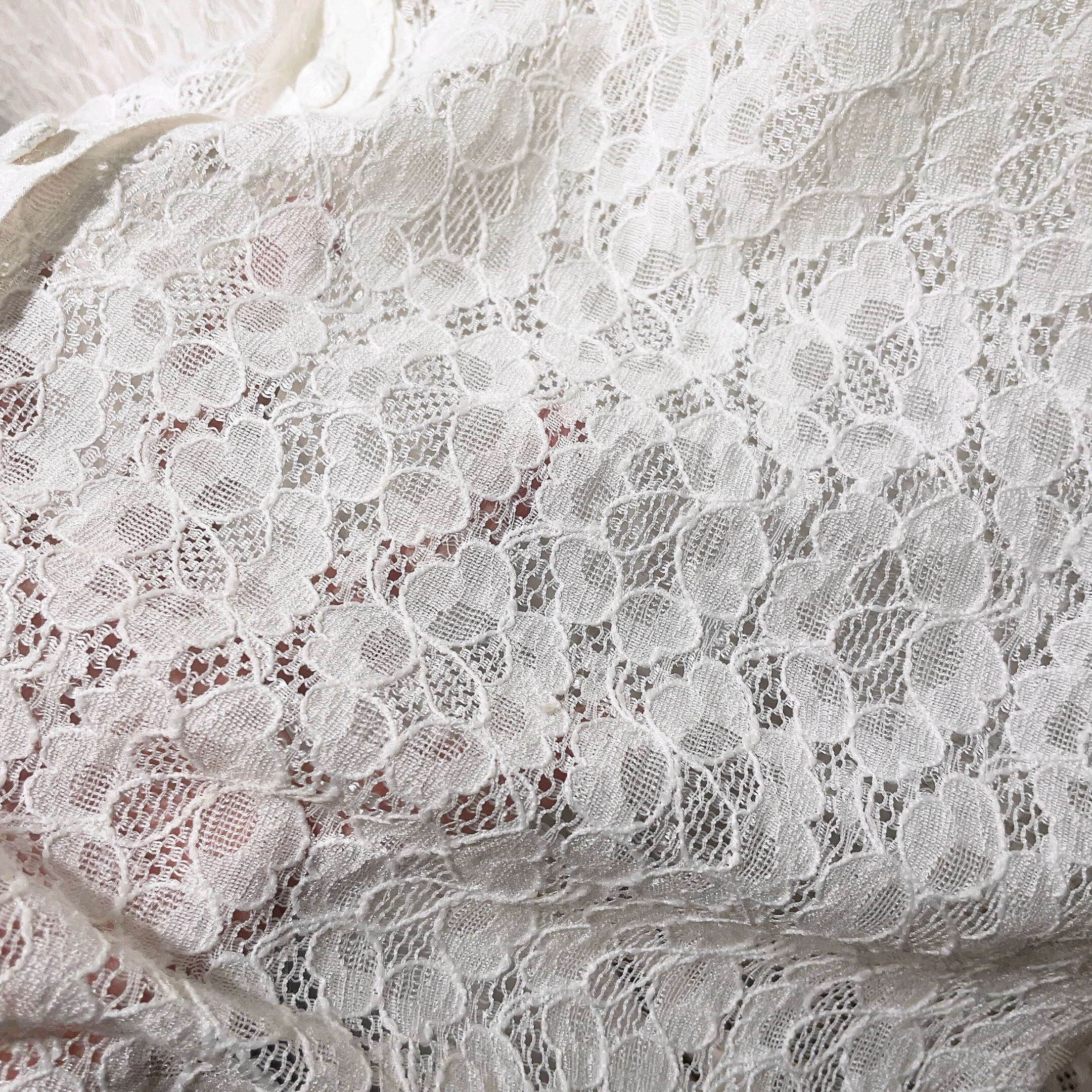 white flower lace embroidery open collar vintage shirt